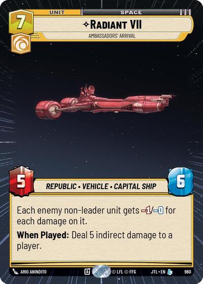 Radiant VII - Ambassadors' Arrival (Hyperspace Foil) Jump to Lightspeed Legendary Star Wars Unlimited card — value and price