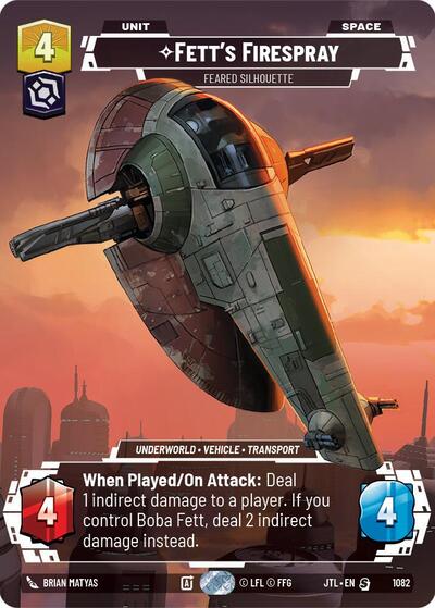 Fett's Firespray - Feared Silhouette (Prestige Foil) Jump to Lightspeed Special Star Wars Unlimited card — value and price