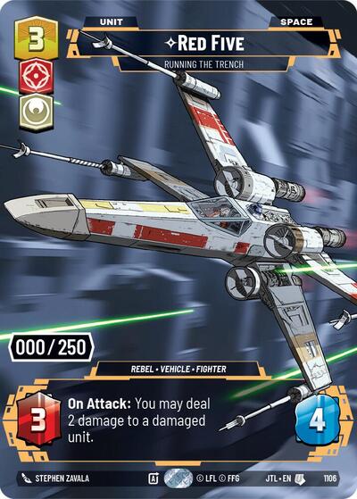 Red Five - Running the Trench (Serialized) Jump to Lightspeed Uncommon Star Wars Unlimited card — value and price