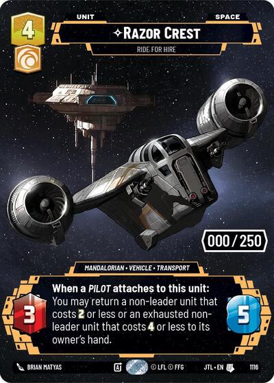 Razor Crest - Ride For Hire (Serialized) Jump to Lightspeed Uncommon Star Wars Unlimited card — value and price