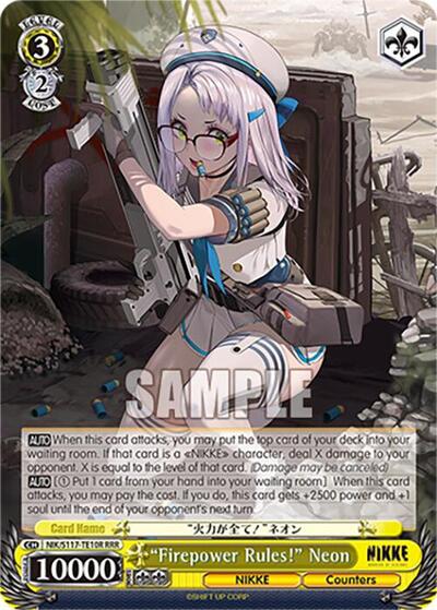 "Firepower Rules!" Neon (RRR) GODDESS OF VICTORY: NIKKE Triple Rare Weiss Schwarz card — value and price