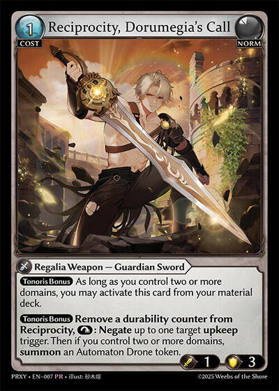 Reciprocity, Dorumegia's Call Proxia's Vault Promo Grand Archive card — value and price