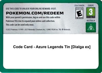 Code Card - Azure Legends Tin [Dialga ex]