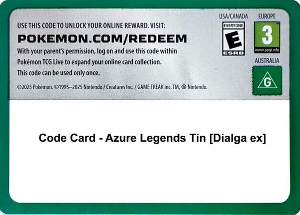 Code Card - Azure Legends Tin [Dialga ex]