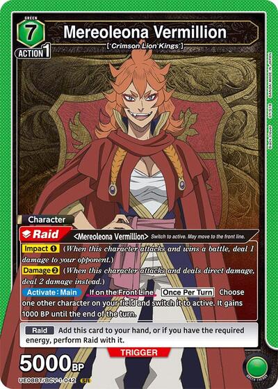 Mereoleona Vermillion (042) UE08BT: Black Clover Super Rare Union Arena card — value and price