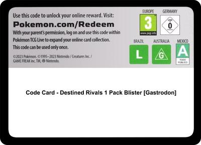 Code Card - Destined Rivals 1 Pack Blister [Gastrodon]