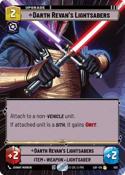 Darth Revan's Lightsabers (Hyperspace) Legends of the Force Rare Star Wars Unlimited card — value and price