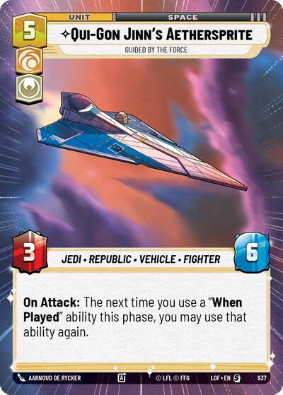 Qui-Gon Jinn's Aethersprite - Guided by the Force (Hyperspace Foil) Legends of the Force Special Star Wars Unlimited card — value and price