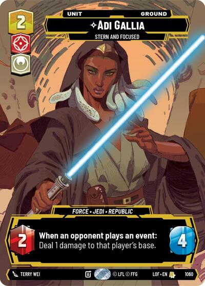 Adi Gallia - Stern and Focused (Prestige) Legends of the Force Rare Star Wars Unlimited card — value and price