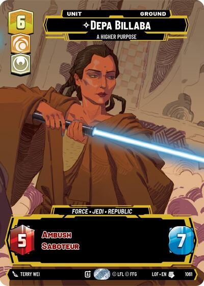 Depa Billaba - A Higher Purpose (Prestige) Legends of the Force Uncommon Star Wars Unlimited card — value and price