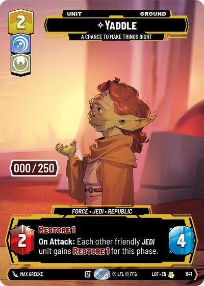 Yaddle - A Chance To Make Things Right (Serialized) Legends of the Force Rare Star Wars Unlimited card — value and price