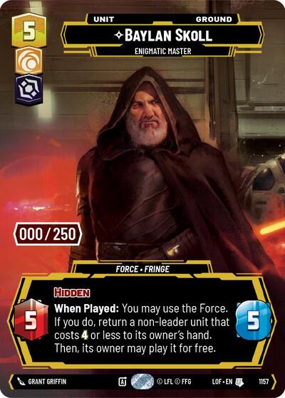 Baylan Skoll - Enigmatic Master (Serialized) Legends of the Force Uncommon Star Wars Unlimited card — value and price