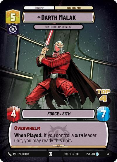 Darth Malak - Covetous Apprentice (Top 4) Organized Play Promos Legendary Star Wars Unlimited card — value and price