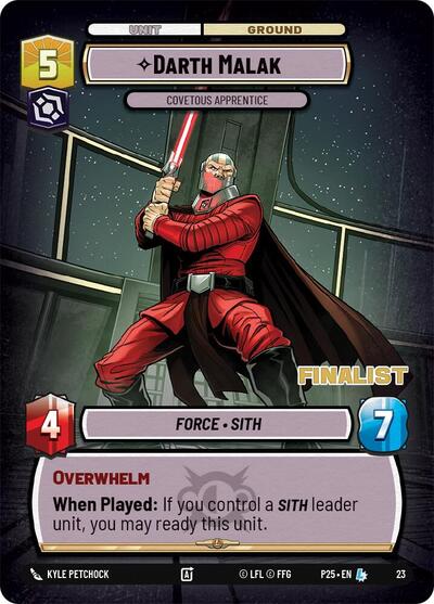 Darth Malak - Covetous Apprentice (Finalist) Organized Play Promos Legendary Star Wars Unlimited card — value and price