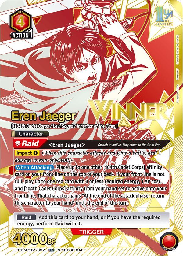 Eren Jaeger (092) (Winner) - Union Arena Promotion Cards - Union