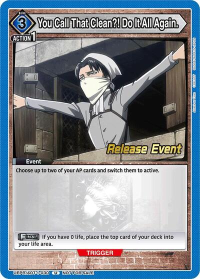 You Call That Clean?! Do It All Again. UE10BT: Attack on Titan Release Event Cards Uncommon Union Arena card — value and price