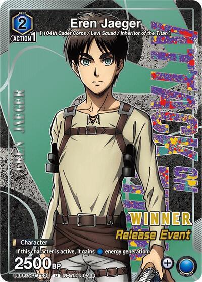 Eren Jaeger (Release Event Winner) UE10BT: Attack on Titan Release Event Cards Uncommon Union Arena card — value and price