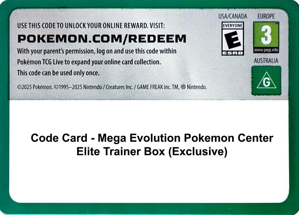 Code Card - Mega Evolution Pokemon Center Elite Trainer Box (exclusive)