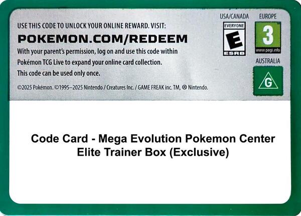 Code Card - Mega Evolution Pokemon Center Elite Trainer Box (Exclusive)