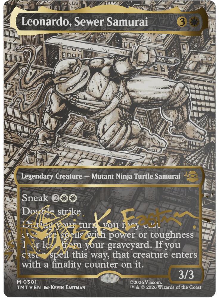ツタージャ ホロカード Leonardo, Sewer Samurai (Borderless) (Gold-Stamped Signature