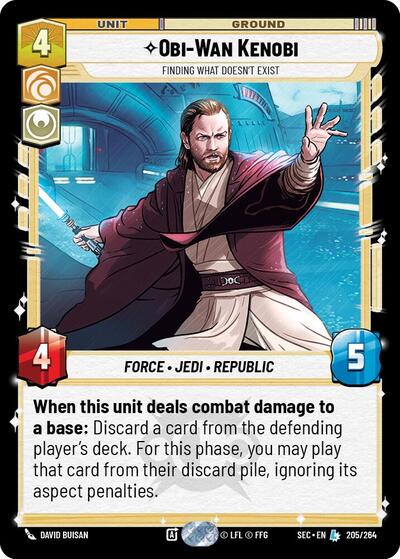 Obi-Wan Kenobi - Finding What Doesn't Exist Secrets of Power Legendary Star Wars Unlimited card — value and price