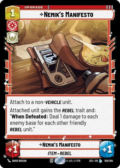 Nemik's Manifesto Secrets of Power Legendary Star Wars Unlimited card — value and price