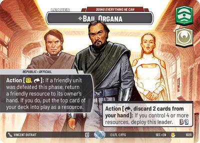 Bail Organa - Doing Everything He Can (Showcase) Secrets of Power Rare Star Wars Unlimited card — value and price