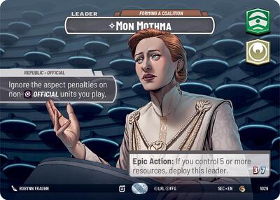 Mon Mothma - Forming a Coalition (Showcase) Secrets of Power Common Star Wars Unlimited card — value and price