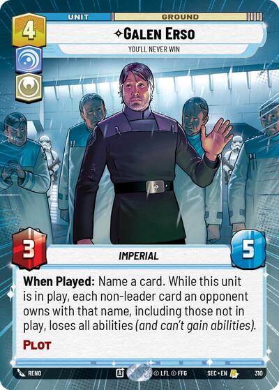 Galen Erso - You'll Never Win (Hyperspace) Secrets of Power Rare Star Wars Unlimited card — value and price