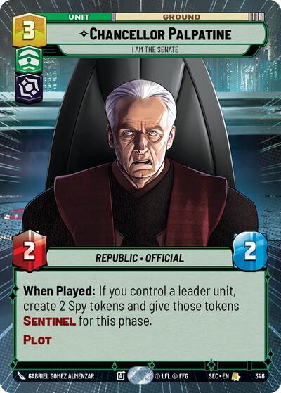 Chancellor Palpatine - I Am the Senate (Hyperspace) Secrets of Power Rare Star Wars Unlimited card — value and price