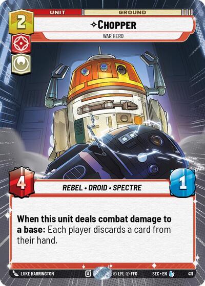Chopper - War Hero (Hyperspace) Secrets of Power Legendary Star Wars Unlimited card — value and price