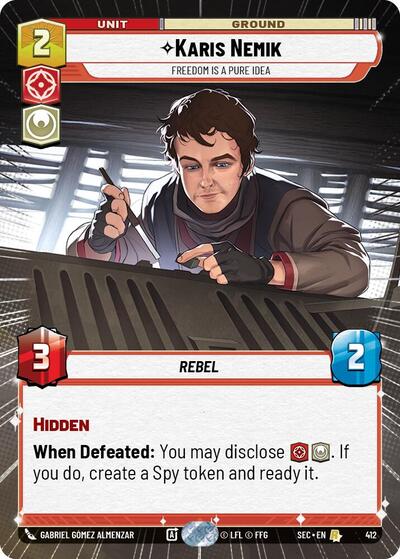 Karis Nemik - Freedom is a Pure Idea (Hyperspace) Secrets of Power Rare Star Wars Unlimited card — value and price