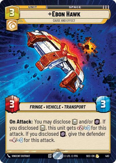 Ebon Hawk - Cause and Effect (Hyperspace) Secrets of Power Rare Star Wars Unlimited card — value and price