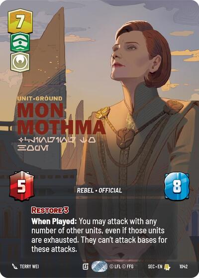 Mon Mothma - Clinging to Hope (Prestige) Secrets of Power Rare Star Wars Unlimited card — value and price