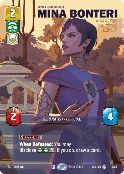 Mina Bonteri - Stop This War (Prestige Foil) Secrets of Power Uncommon Star Wars Unlimited card — value and price