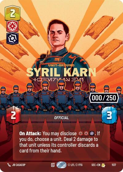 Syril Karn - Where Is He? (Serialized) Secrets of Power Rare Star Wars Unlimited card — value and price