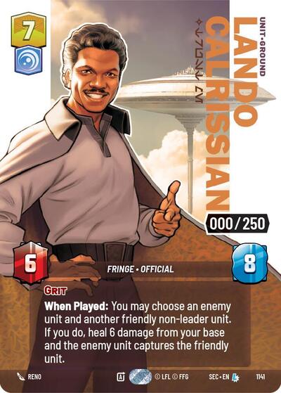 Lando Calrissian - Trust Me (Serialized) Secrets of Power Legendary Star Wars Unlimited card — value and price