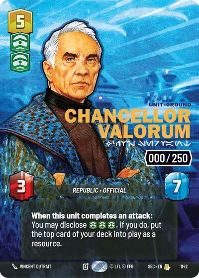 Chancellor Valorum - Civil Servant (Serialized) – Secrets of Power #1142 Star Wars: Unlimited card