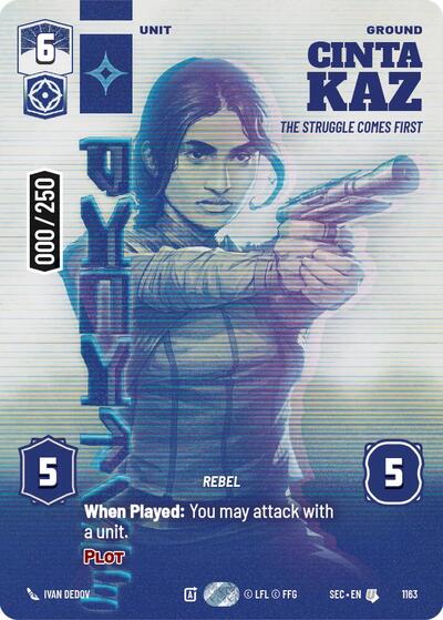 Cinta Kaz - The Struggle Comes First (Serialized) Secrets of Power Uncommon Star Wars Unlimited card — value and price