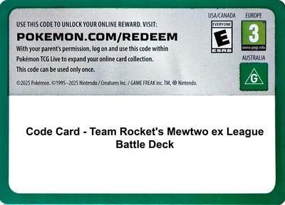 Code Card - Team Rocket's Mewtwo ex League Battle Deck