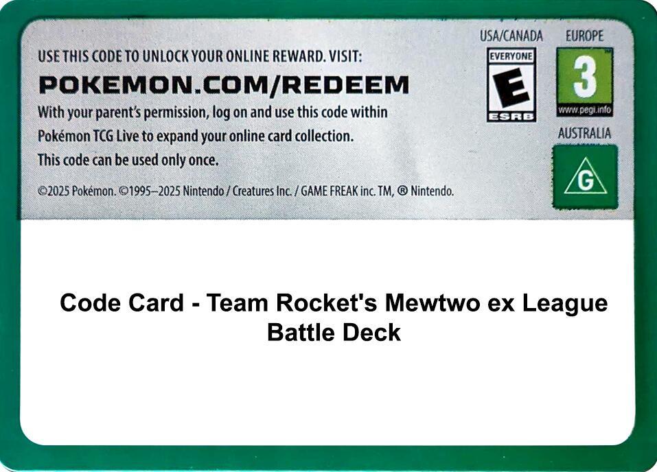 Code Card - Team Rocket's Mewtwo ex League Battle Deck