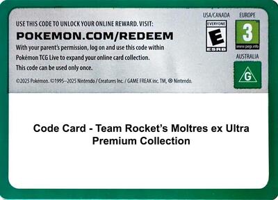 Code Card - Team Rocket's Moltres ex Ultra Premium Collection