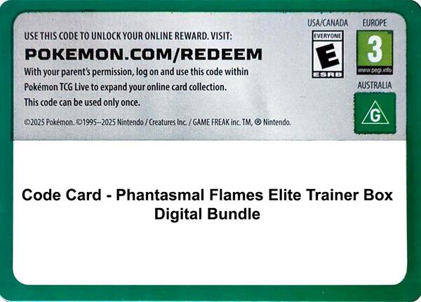 Code Card - Phantasmal Flames Elite Trainer Box Digital Bundle