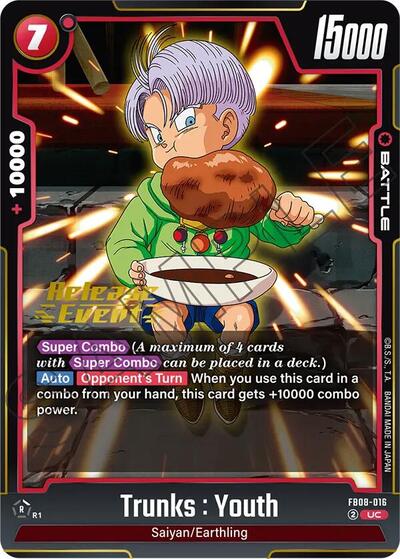 Trunks : Youth - FB08-016 Saiyan's Pride Release Event Cards Uncommon Dragon Ball card — value and price