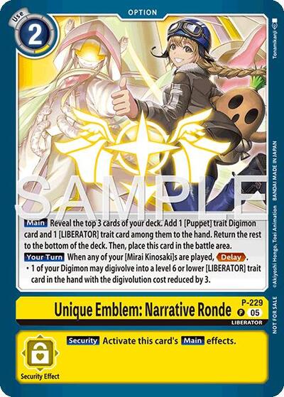 Unique Emblem: Narrative Ronde (Dawn of Liberator Box Topper) Digimon Promotion Cards Promo Digimon card — value and price