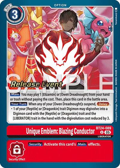 Unique Emblem: Blazing Conductor Time Stranger Release Event Cards Uncommon Digimon card — value and price