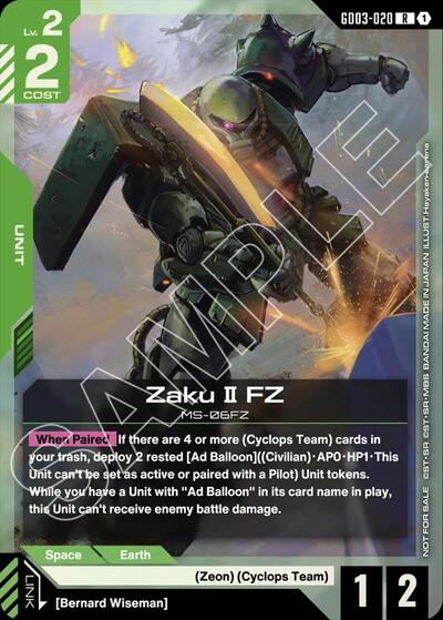 Zaku II FZ (GD03 Release Event) Gundam Promotional Cards Rare Gundam card — value and price