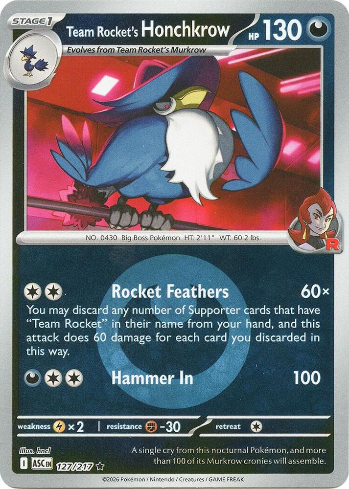 Team Rocket's Honchkrow (Energy Symbol Pattern) 127/217