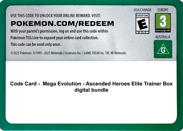 Code Card - Ascended Heroes Elite Trainer Box digital bundle