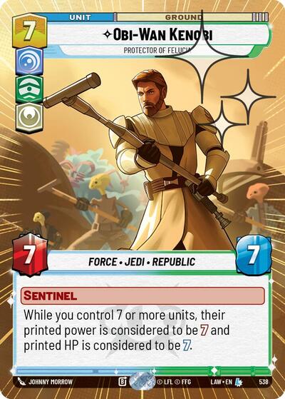 Obi-Wan Kenobi - Protector of Felucia (Hyperspace Foil) A Lawless Time Legendary Star Wars Unlimited card — value and price